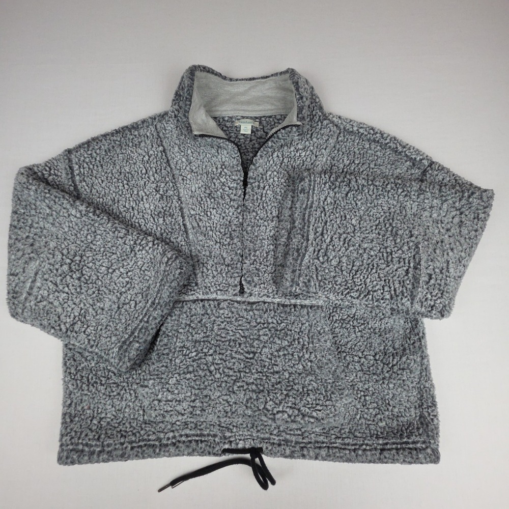 Sundance Tremblay Sherpa Quarter Zip Pullover Gray Women SP Kangaroo Pocket Cozy